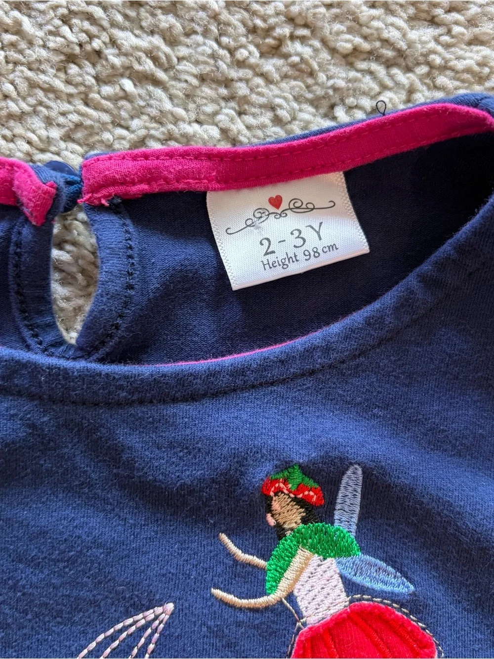 Girls Navy Christmas Tree Dress with Rainbow Striped Sleeves